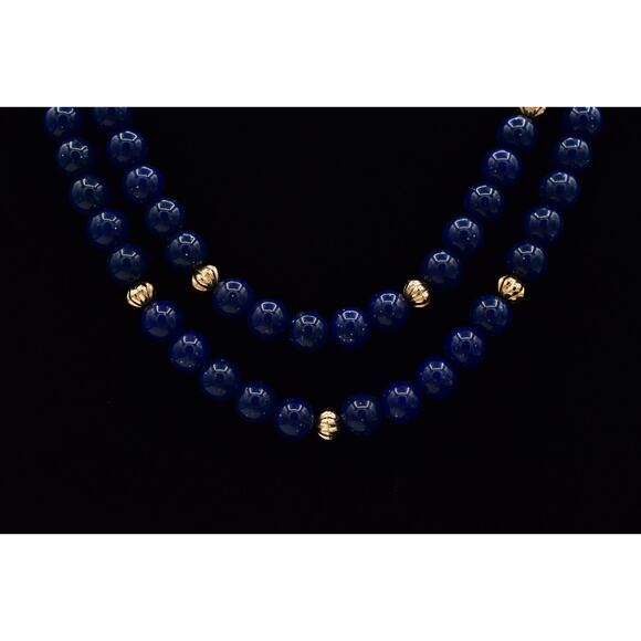 KJL Avon Vintage Beaded Necklace Ram Gold Navy Blue Beaded Chunky Signed Bin6B - Picture 4 of 12